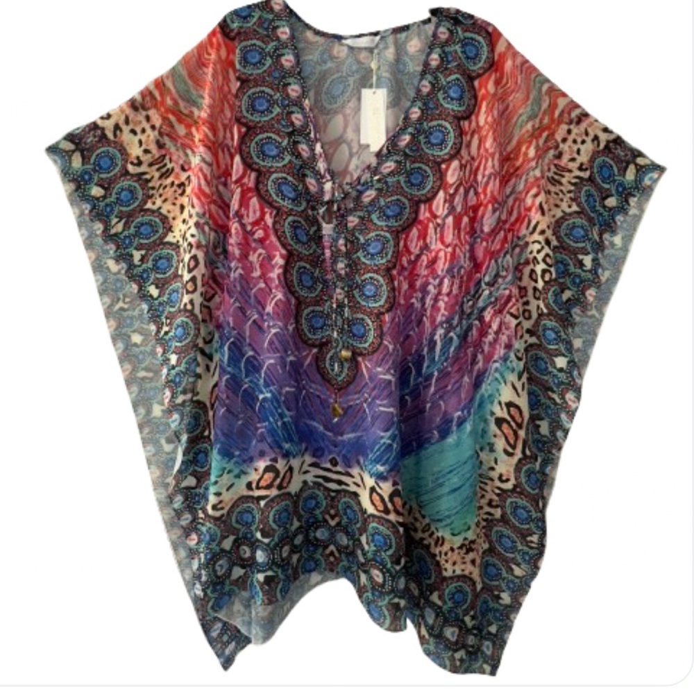 NEW Sunshine 79 Swim Cover Up Sheer Embellished Kaftan Swim Cover Up Caftan XL